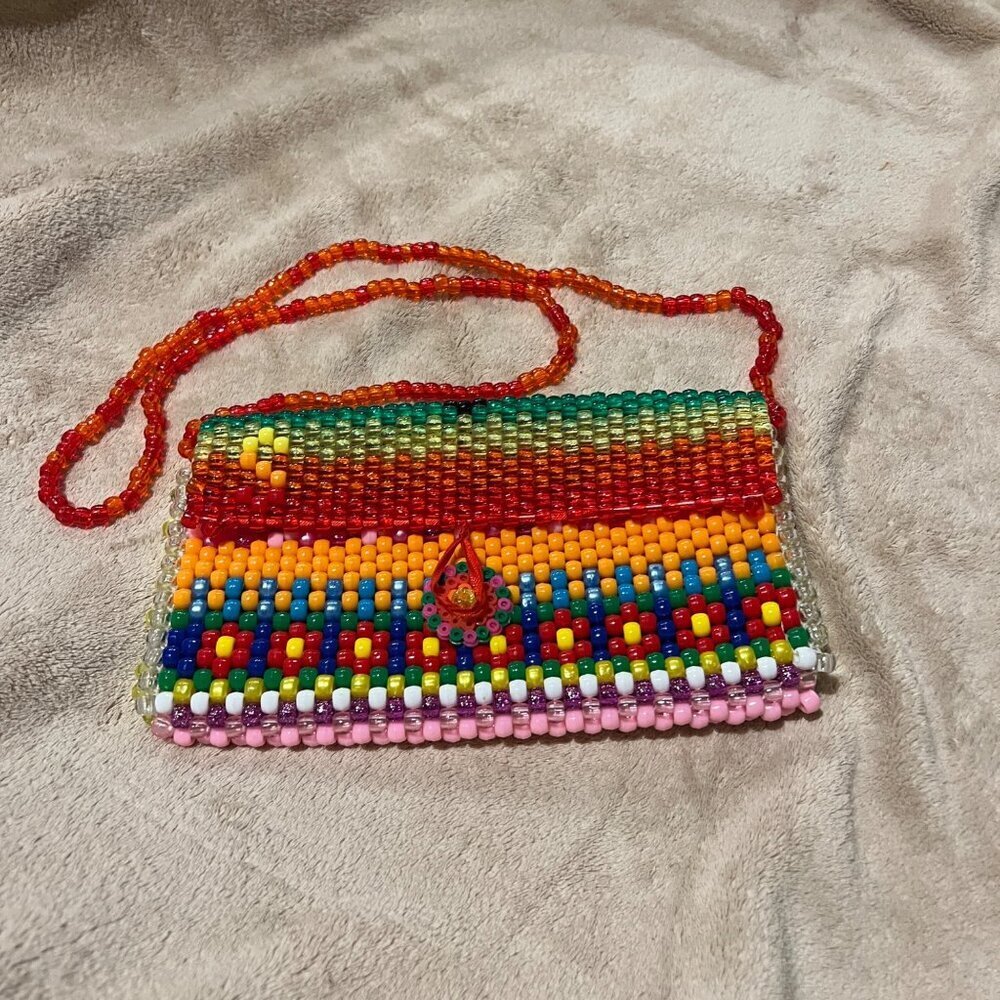 Kandi Beaded purse pocketbook bag pouch or shoulder purse. Fun festival vibes ra